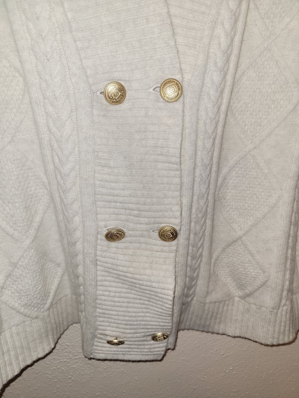 J.Jill Cable Knit Cardigan 2X Ivory Gold Buttons Double Breasted - Picture 4 of 7